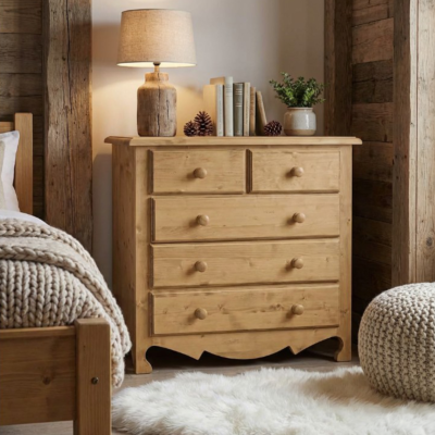 Commode 5 Tiroirs Chamonix en Pin Massif 90 cm Chamonix meublespin.fr - mobilier et de décoration de style montagne ou chalet- meubles en pin, mobilier en bois massif de qualité, canapés convertibles - https://meublespin.fr