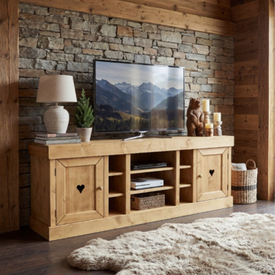Meuble TV Megève 2 Portes en Pin Massif 180cm Meubles TV en Bois Massif meublespin.fr - mobilier et de décoration de style montagne ou chalet- meubles en pin, mobilier en bois massif de qualité, canapés convertibles - https://meublespin.fr