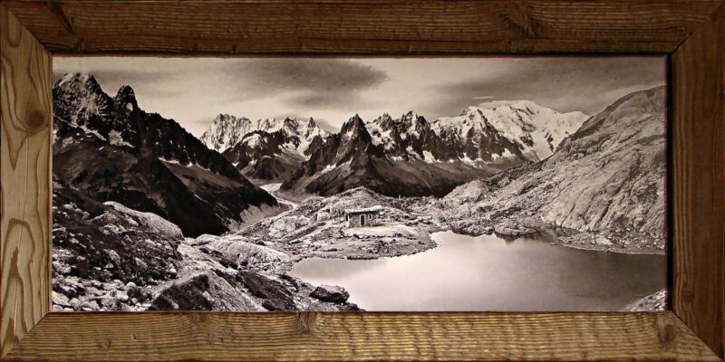 Tableau en Vieux Bois – Le Lac Blanc N°3 Noir & Blanc 100 x 50 cm Tableaux vieux bois meublespin.fr - mobilier et de décoration de style montagne ou chalet- meubles en pin, mobilier en bois massif de qualité, canapés convertibles - https://meublespin.fr
