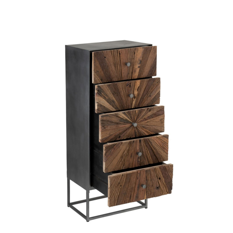 Commode Design 5 tiroirs Shanil en Bois & Métal « Exclusivité WEB » Commodes en bois massif meublespin.fr - mobilier et de décoration de style montagne ou chalet- meubles en pin, mobilier en bois massif de qualité, canapés convertibles - https://meublespin.fr