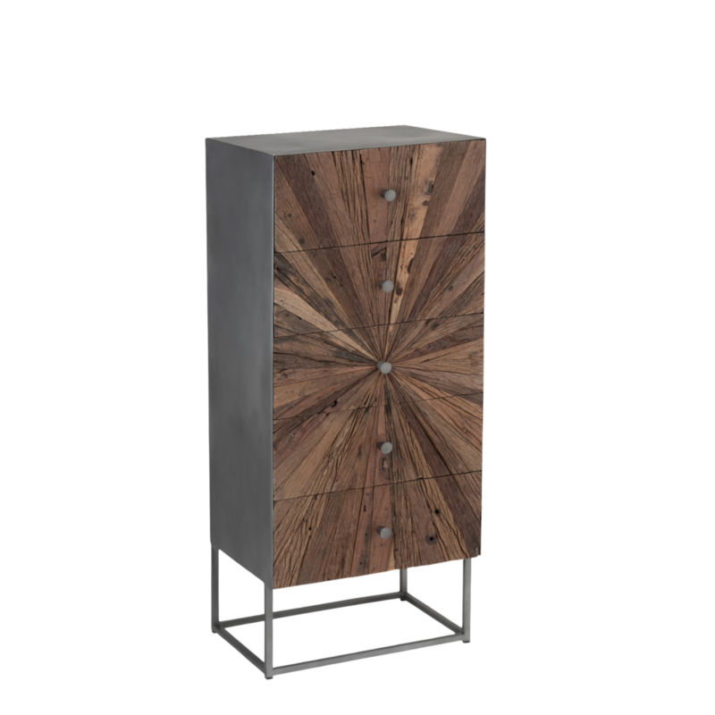 Commode Design 5 tiroirs Shanil en Bois & Métal « Exclusivité WEB » Commodes en bois massif meublespin.fr - mobilier et de décoration de style montagne ou chalet- meubles en pin, mobilier en bois massif de qualité, canapés convertibles - https://meublespin.fr