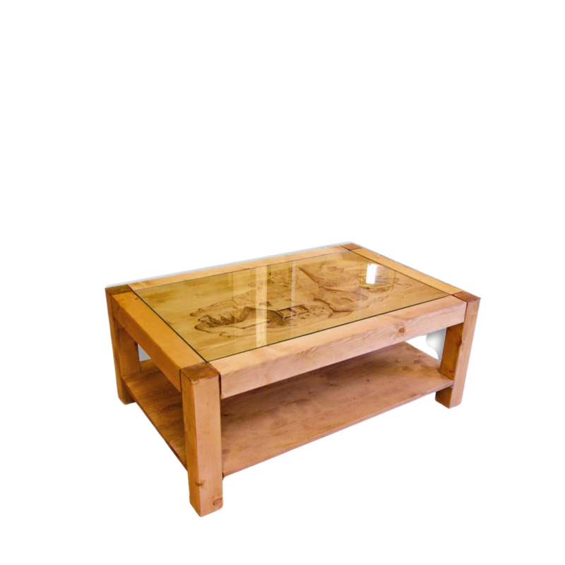 Table Basse Georgia Sculptée Village en Pin Massif  86×62 cm Les tables basses meublespin.fr - mobilier et de décoration de style montagne ou chalet- meubles en pin, mobilier en bois massif de qualité, canapés convertibles - https://meublespin.fr