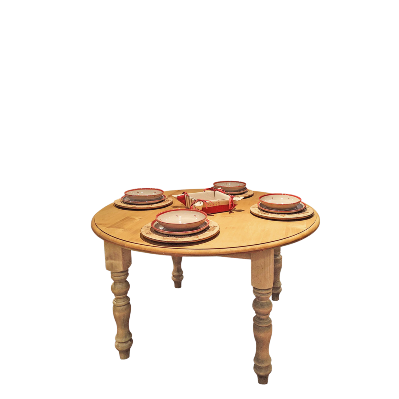 Table Ronde Ø 120 cm (2 allonges ) en Pin Massif Chamonix meublespin.fr - mobilier et de décoration de style montagne ou chalet- meubles en pin, mobilier en bois massif de qualité, canapés convertibles - https://meublespin.fr