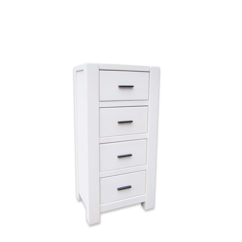 Chiffonnier 4 Tiroirs en Pin Massif Ciré Blanc Morzine Chiffonniers meublespin.fr - mobilier et de décoration de style montagne ou chalet- meubles en pin, mobilier en bois massif de qualité, canapés convertibles - https://meublespin.fr