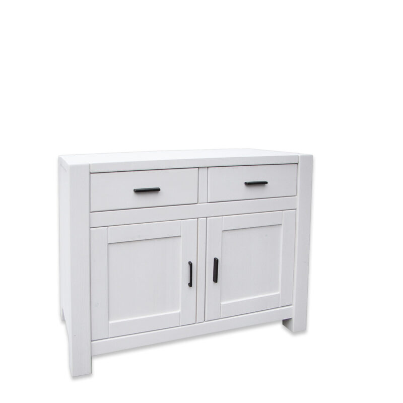 Buffet Bas Morzine ciré Blanc 2 Portes 2 Tiroirs en Pin Massif 110cm Morzine blanc meublespin.fr - mobilier et de décoration de style montagne ou chalet- meubles en pin, mobilier en bois massif de qualité, canapés convertibles - https://meublespin.fr