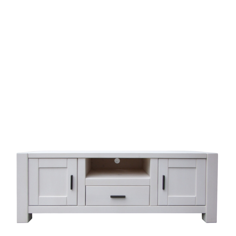 Meuble TV Contemporain Morzine 2 Portes+1 Tiroir en Pin Massif Ciré Blanc 140 cm Meubles TV en Bois Massif meublespin.fr - mobilier et de décoration de style montagne ou chalet- meubles en pin, mobilier en bois massif de qualité, canapés convertibles - https://meublespin.fr