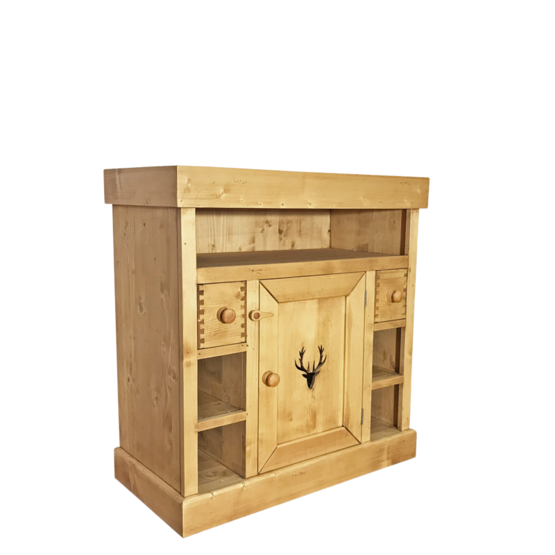 Meuble TV Cerf  1 Porte et 2 Tiroirs  en Pin Massif 90 cm Meubles TV en Bois Massif meublespin.fr - mobilier et de décoration de style montagne ou chalet- meubles en pin, mobilier en bois massif de qualité, canapés convertibles - https://meublespin.fr