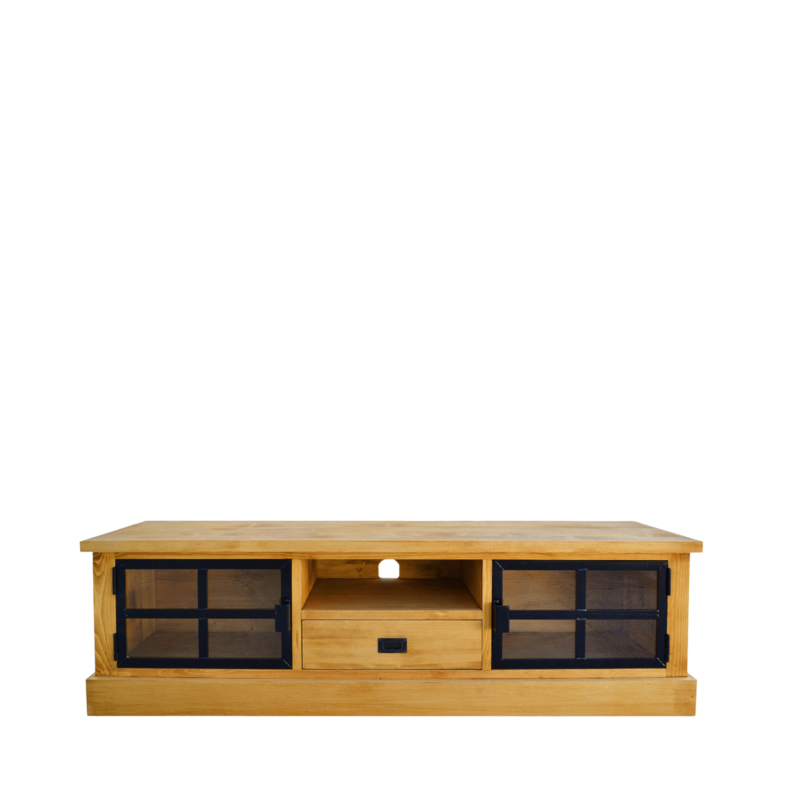 Meuble TV LOFT 2 Portes + Tiroir en Bois & Métal 160 cm Meubles TV en Bois Massif meublespin.fr - mobilier et de décoration de style montagne ou chalet- meubles en pin, mobilier en bois massif de qualité, canapés convertibles - https://meublespin.fr