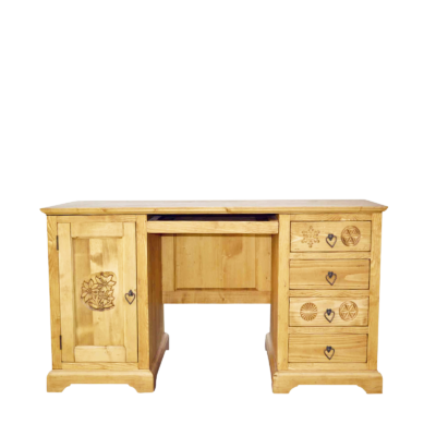 Bureau Ministre Chalet 1 Porte 4 Tiroirs en Pin Massif Ciré Miel Sculpté 160 cm Bureaux en pin massif meublespin.fr - mobilier et de décoration de style montagne ou chalet- meubles en pin, mobilier en bois massif de qualité, canapés convertibles - https://meublespin.fr