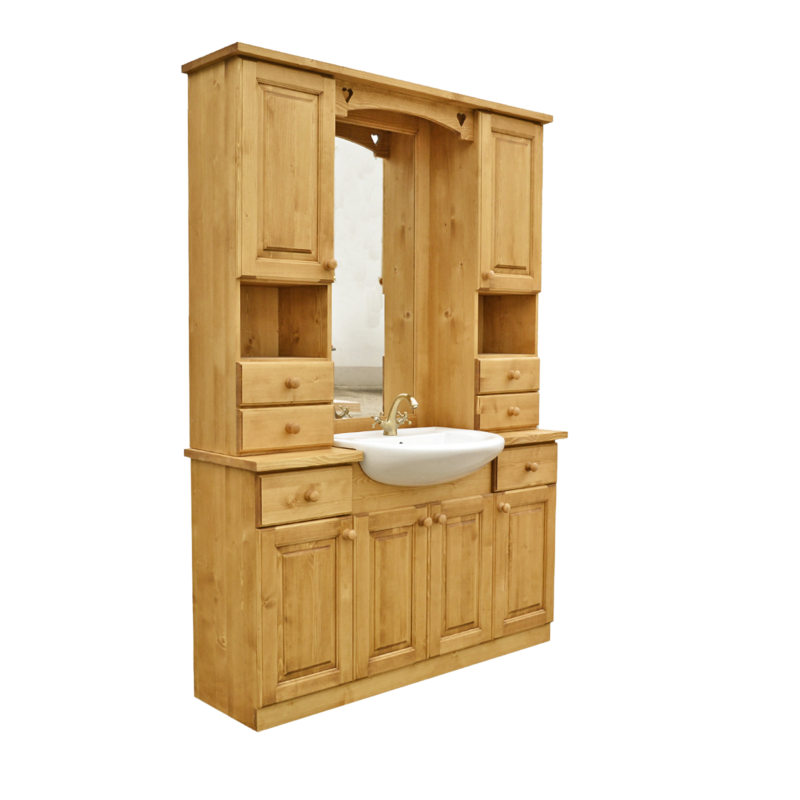 Meuble de Salle de bain 6 portes + 6 tiroirs + vasque et miroir Chamonix meublespin.fr - mobilier et de décoration de style montagne ou chalet- meubles en pin, mobilier en bois massif de qualité, canapés convertibles - https://meublespin.fr