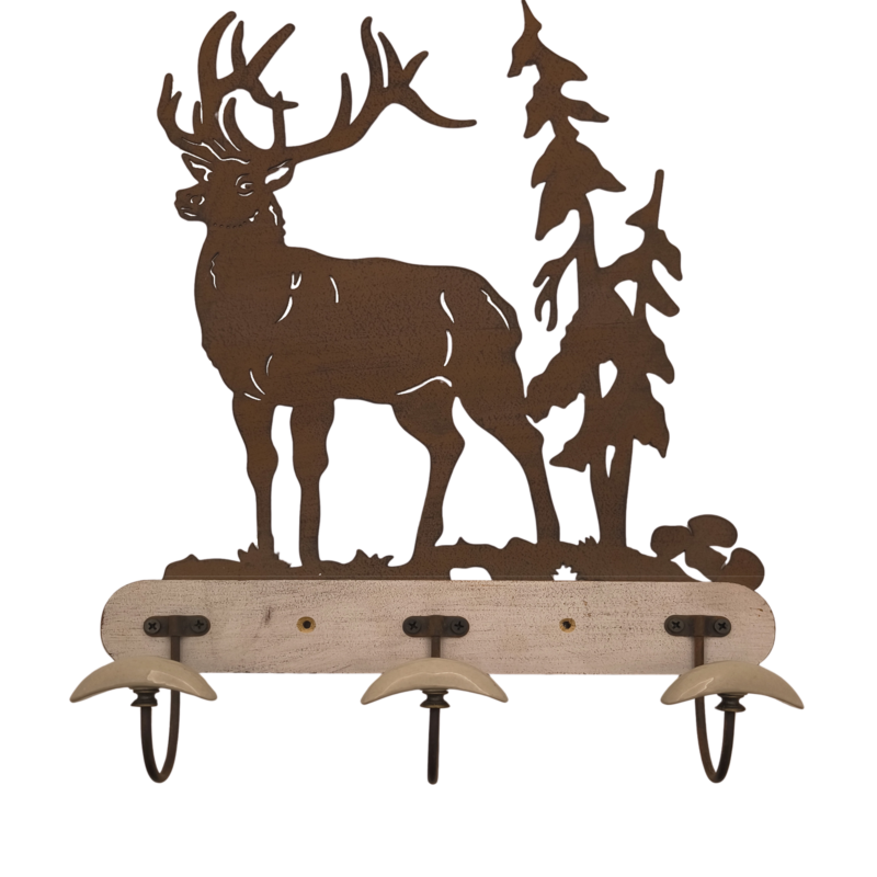 Patère 3 têtes avec plaque métal Cerf Patères et crochets meublespin.fr - mobilier et de décoration de style montagne ou chalet- meubles en pin, mobilier en bois massif de qualité, canapés convertibles - https://meublespin.fr