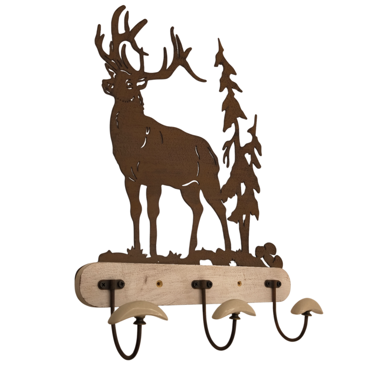 Patère 3 têtes avec plaque métal Cerf Patères et crochets meublespin.fr - mobilier et de décoration de style montagne ou chalet- meubles en pin, mobilier en bois massif de qualité, canapés convertibles - https://meublespin.fr