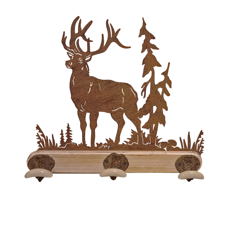 Patère 3 têtes avec plaque métal Cerf Patères et crochets meublespin.fr - mobilier et de décoration de style montagne ou chalet- meubles en pin, mobilier en bois massif de qualité, canapés convertibles - https://meublespin.fr
