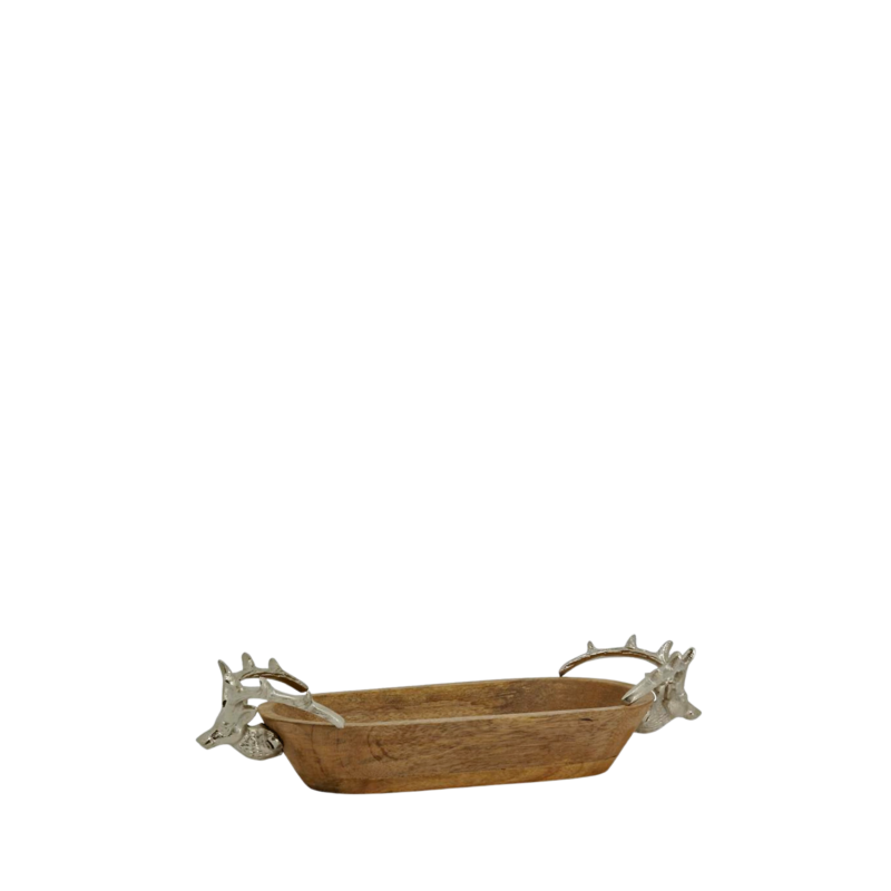 Corbeille ovale avec têtes de Cerf 37 cm Nappes et Décoration de table meublespin.fr - mobilier et de décoration de style montagne ou chalet- meubles en pin, mobilier en bois massif de qualité, canapés convertibles - https://meublespin.fr