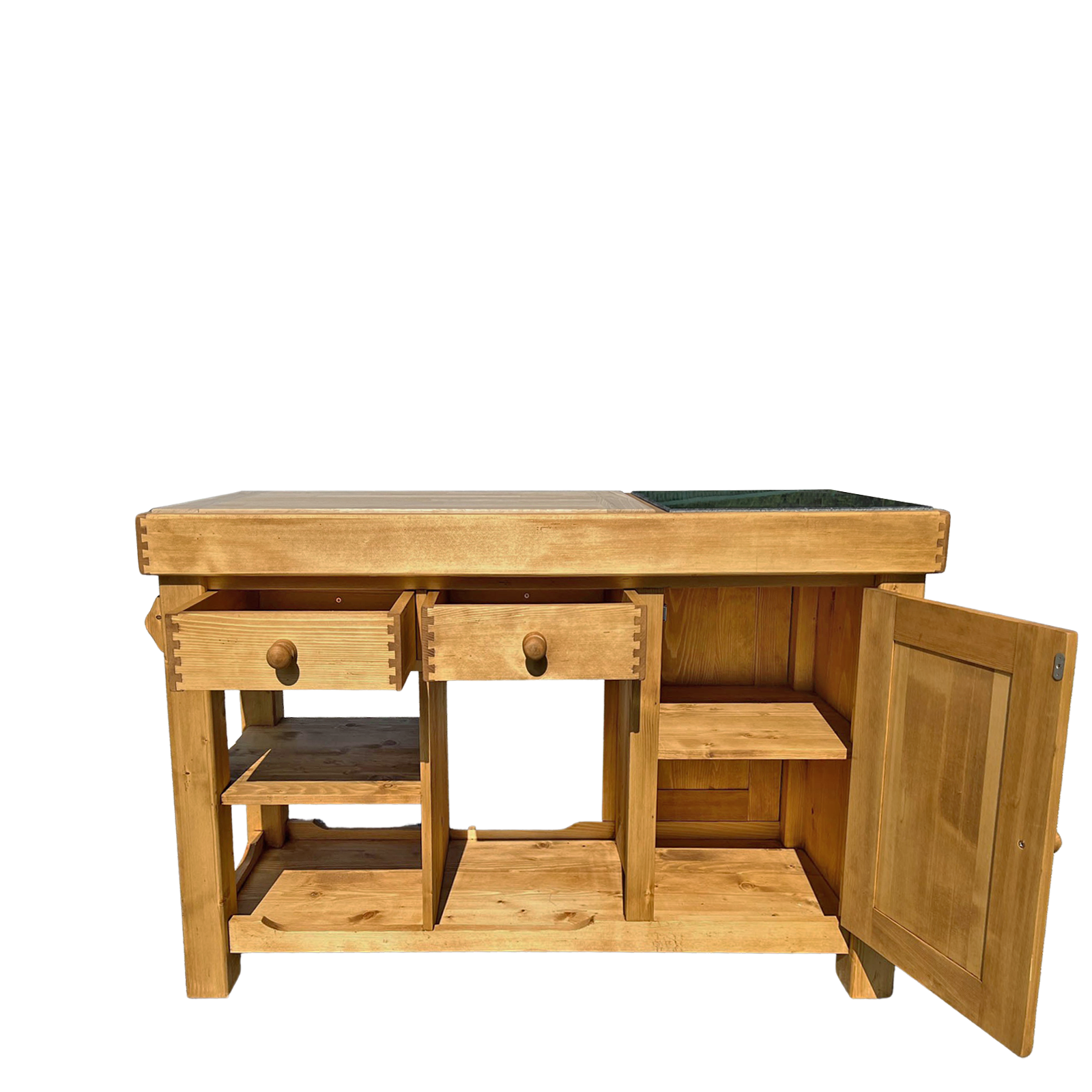 Billot de cuisine 2 tiroirs + 2 portes (Double face) 135 cm – Exclusivité WEB - meublespin.fr - Chamonix Billot de cuisine 2 tiroirs + 2 portes (Double face) 135 cm – Exclusivité WEB Chamonix meublespin.fr - mobilier et de décoration de style montagne ou chalet- meubles en pin, mobilier en bois massif de qualité, canapés convertibles - https://meublespin.fr