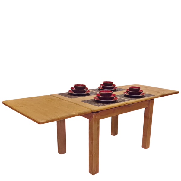 Table Rectangulaire 110 x 80 cm (2 allonges/Plateau 3 cm) en Pin Massif Chamonix meublespin.fr - vente de mobilier et de décoration de style montagne ou chalet- vente de meubles en pin et canapés convertibles - https://meublespin.fr