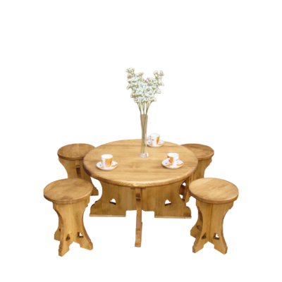 Table Basse Ronde D 80 cm + 4 Tabourets Chamonix  Chamonix meublespin.fr - mobilier et de décoration de style montagne ou chalet- meubles en pin, mobilier en bois massif de qualité, canapés convertibles - https://meublespin.fr