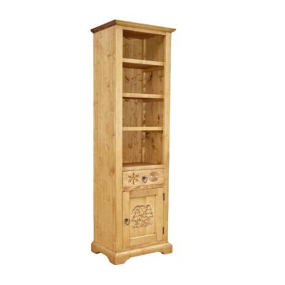 Bibliothèque Chalet Sculptée 1 porte 1 tiroir en Pin Massif Bibliothèques & Vitrines meublespin.fr - mobilier et de décoration de style montagne ou chalet- meubles en pin, mobilier en bois massif de qualité, canapés convertibles - https://meublespin.fr