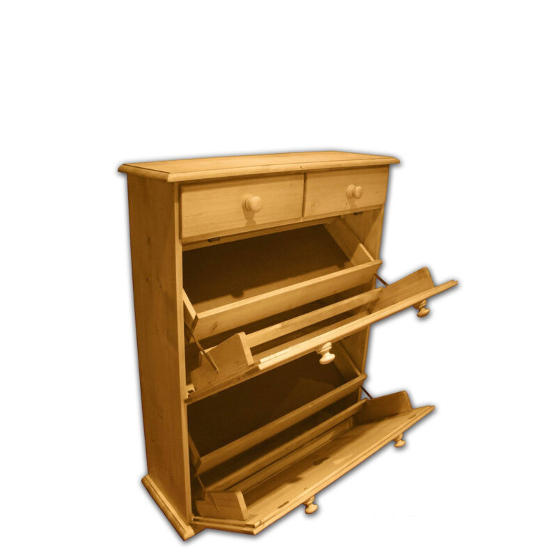 Meuble à Chaussures 2 Abattants et 2 Tiroirs en Pin Massif Chamonix meublespin.fr - mobilier et de décoration de style montagne ou chalet- meubles en pin, mobilier en bois massif de qualité, canapés convertibles - https://meublespin.fr