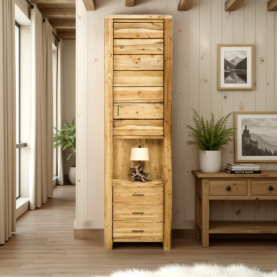 Colonne 1 porte + 3 tiroirs + niche en Pin Brossé Montana Armoires en bois massif meublespin.fr - mobilier et de décoration de style montagne ou chalet- meubles en pin, mobilier en bois massif de qualité, canapés convertibles - https://meublespin.fr