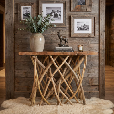 Console en Bois Flotté & Teck 120 x 36 cm Consoles meublespin.fr - mobilier et de décoration de style montagne ou chalet- meubles en pin, mobilier en bois massif de qualité, canapés convertibles - https://meublespin.fr