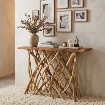 Console en Bois Flotté & Teck 120 x 36 cm Consoles meublespin.fr - mobilier et de décoration de style montagne ou chalet- meubles en pin, mobilier en bois massif de qualité, canapés convertibles - https://meublespin.fr