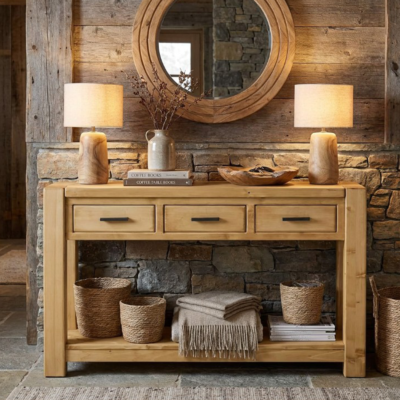 Console Morzine 3 Tiroirs en Pin Massif 119 cm - meublespin.fr - Morzine Console Morzine 3 Tiroirs en Pin Massif 119 cm Morzine meublespin.fr - mobilier et de décoration de style montagne ou chalet- meubles en pin, mobilier en bois massif de qualité, canapés convertibles - https://meublespin.fr
