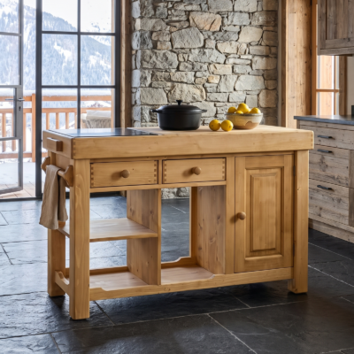Billot de cuisine 2 tiroirs + 2 portes (Double face) 135 cm – Exclusivité WEB - meublespin.fr - Chamonix Billot de cuisine 2 tiroirs + 2 portes (Double face) 135 cm – Exclusivité WEB Chamonix meublespin.fr - mobilier et de décoration de style montagne ou chalet- meubles en pin, mobilier en bois massif de qualité, canapés convertibles - https://meublespin.fr