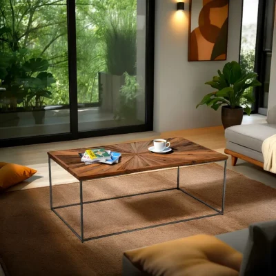 Table Basse Shanil en Bois & Métal 120 cm « Exclusivité WEB » Les tables basses meublespin.fr - mobilier et de décoration de style montagne ou chalet- meubles en pin, mobilier en bois massif de qualité, canapés convertibles - https://meublespin.fr