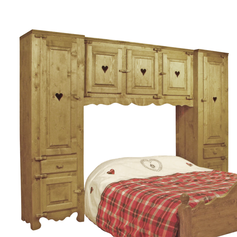Pont de Lit 3 Portes et 2 Bonnetières Chamonix 272 cm Armoires en bois massif meublespin.fr - mobilier et de décoration de style montagne ou chalet- meubles en pin, mobilier en bois massif de qualité, canapés convertibles - https://meublespin.fr