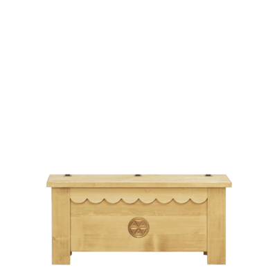 Coffre Chamonix en Pin Massif Sculpté Rosace 110 cm Chamonix meublespin.fr - mobilier et de décoration de style montagne ou chalet- meubles en pin, mobilier en bois massif de qualité, canapés convertibles - https://meublespin.fr