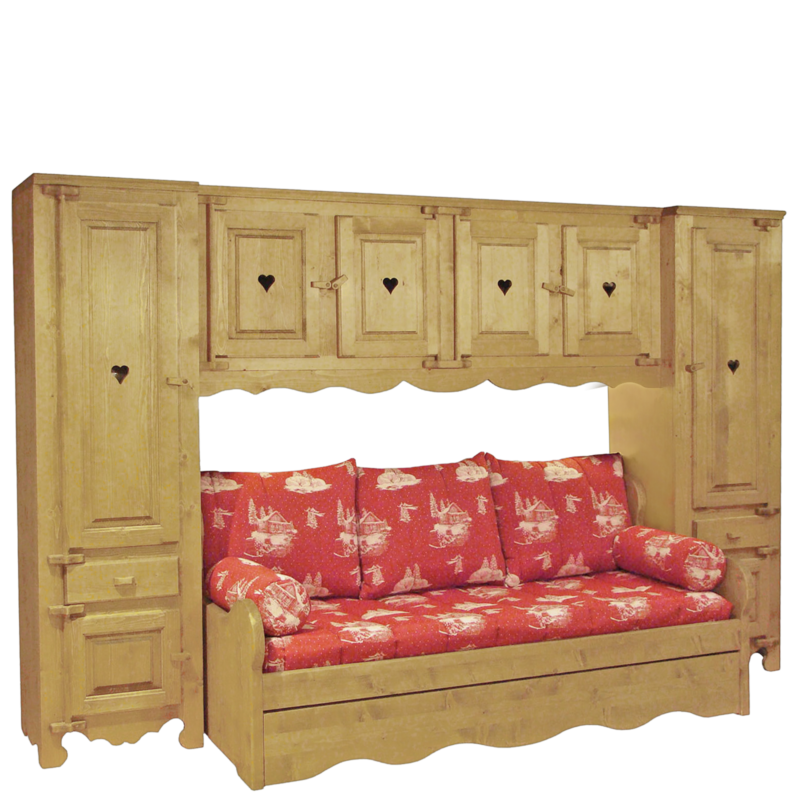 Pont 4 Portes et 2 Bonnetières en Bois Massif Chamonix 313 cm Armoires en bois massif meublespin.fr - mobilier et de décoration de style montagne ou chalet- meubles en pin, mobilier en bois massif de qualité, canapés convertibles - https://meublespin.fr