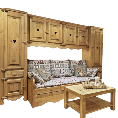 Pont 4 Portes et 2 Bonnetières en Bois Massif Chamonix 313 cm Armoires en bois massif meublespin.fr - mobilier et de décoration de style montagne ou chalet- meubles en pin, mobilier en bois massif de qualité, canapés convertibles - https://meublespin.fr