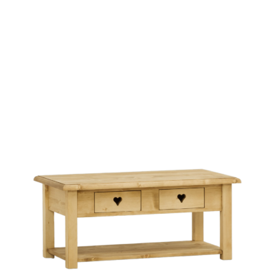 Table Basse Chamonix Double Plateaux et 2 Tiroirs 100 x 55 cm Chamonix meublespin.fr - mobilier et de décoration de style montagne ou chalet- meubles en pin, mobilier en bois massif de qualité, canapés convertibles - https://meublespin.fr