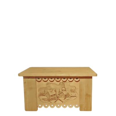 Table Basse Coffre en Pin Massif Sculpté Village 100 cm Chamonix meublespin.fr - mobilier et de décoration de style montagne ou chalet- meubles en pin, mobilier en bois massif de qualité, canapés convertibles - https://meublespin.fr