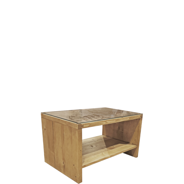 Table Basse Cube PM Sculptée Village en Pin Massif 70 x 45 cm Chalet meublespin.fr - vente de mobilier et de décoration de style montagne ou chalet- vente de meubles en pin et canapés convertibles - https://meublespin.fr