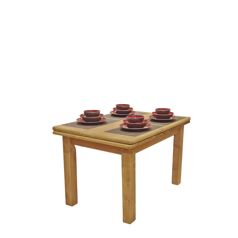 Table Rectangulaire 110 x 80 cm (2 allonges/Plateau 3 cm) en Pin Massif Chamonix meublespin.fr - mobilier et de décoration de style montagne ou chalet- meubles en pin, mobilier en bois massif de qualité, canapés convertibles - https://meublespin.fr