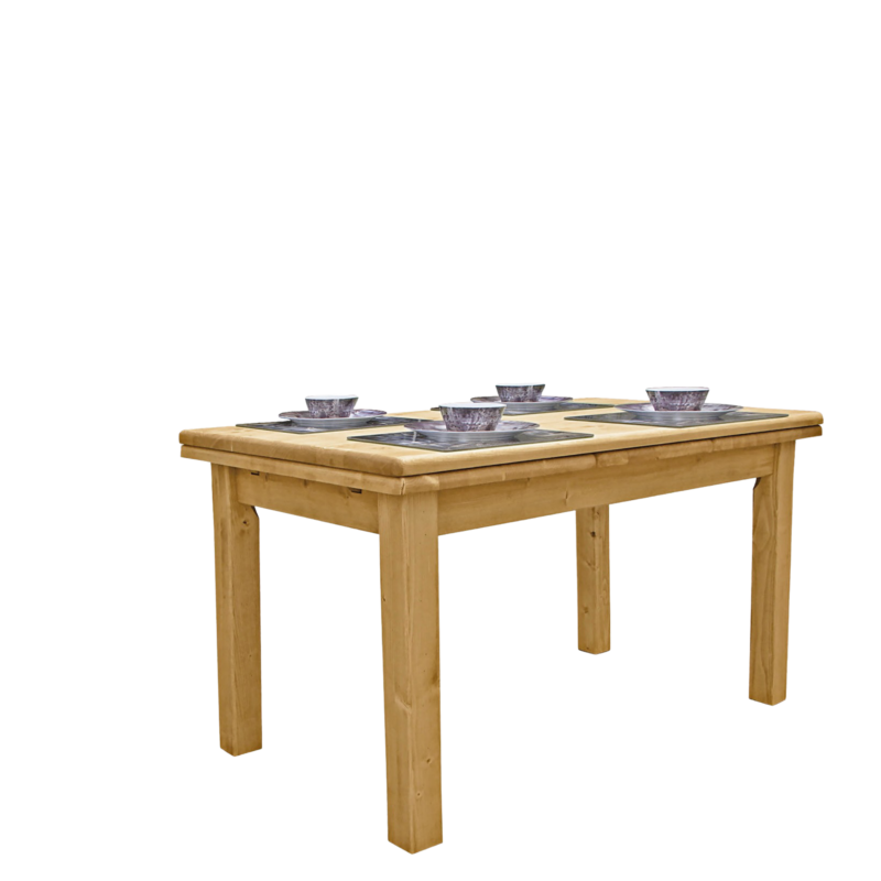 Table Repas Rectangulaire 140 x 80 cm (2 allonges/Plateau 3 cm) en Pin Massif Chamonix meublespin.fr - mobilier et de décoration de style montagne ou chalet- meubles en pin, mobilier en bois massif de qualité, canapés convertibles - https://meublespin.fr