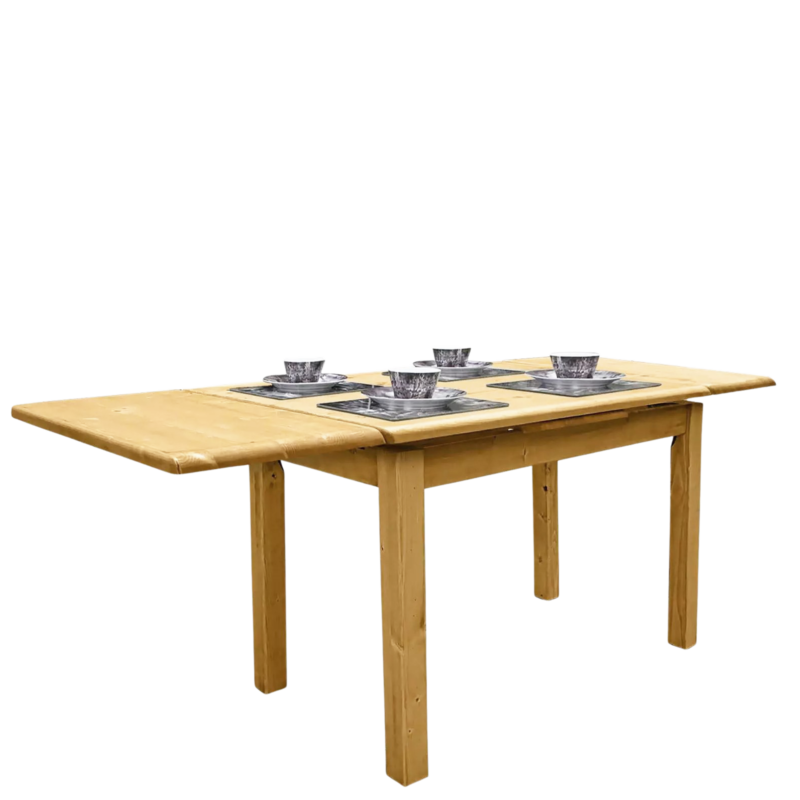 Table Repas Rectangulaire 140 x 80 cm (2 allonges/Plateau 3 cm) en Pin Massif Chamonix meublespin.fr - mobilier et de décoration de style montagne ou chalet- meubles en pin, mobilier en bois massif de qualité, canapés convertibles - https://meublespin.fr