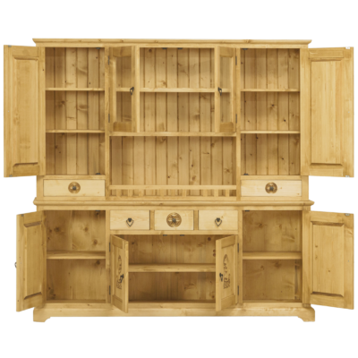 Vaisselier CHALET 8 Portes + 5 Tiroirs Sculpté en Pin Massif Chalet meublespin.fr - mobilier et de décoration de style montagne ou chalet- meubles en pin, mobilier en bois massif de qualité, canapés convertibles - https://meublespin.fr