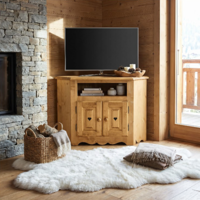 Angle TV Chamonix 2 Portes + 1 Niche en Pin Massif Chamonix meublespin.fr - mobilier et de décoration de style montagne ou chalet- meubles en pin, mobilier en bois massif de qualité, canapés convertibles - https://meublespin.fr