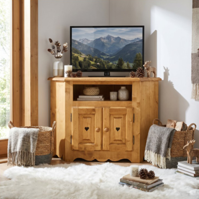Angle TV Chamonix 2 Portes + 1 Niche en Pin Massif Chamonix meublespin.fr - mobilier et de décoration de style montagne ou chalet- meubles en pin, mobilier en bois massif de qualité, canapés convertibles - https://meublespin.fr