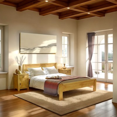 Lit en Pin Massif pied bas 180 x 200 cm – Morzine Morzine meublespin.fr - mobilier et de décoration de style montagne ou chalet- meubles en pin, mobilier en bois massif de qualité, canapés convertibles - https://meublespin.fr