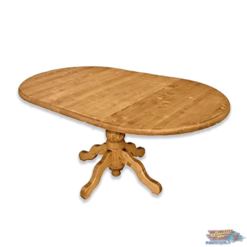 Table Ronde Pied Central Ø 95 cm (1 allonge) en Pin Massif Chamonix meublespin.fr - mobilier et de décoration de style montagne ou chalet- meubles en pin, mobilier en bois massif de qualité, canapés convertibles - https://meublespin.fr
