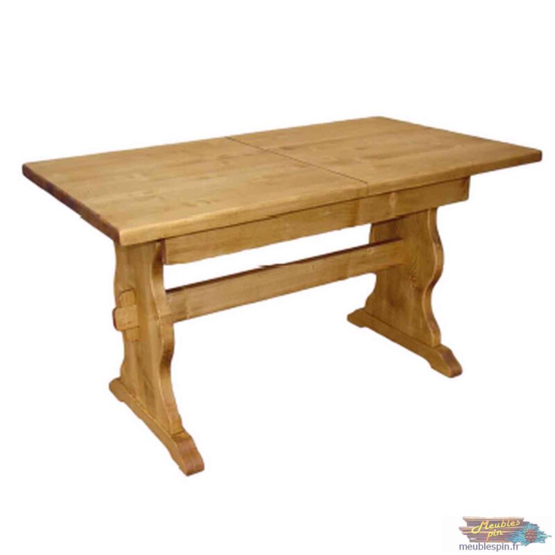 Table Monastère 140 x 80 cm (1 allonge/Plateau 45 mm) en Pin Massif Chamonix meublespin.fr - mobilier et de décoration de style montagne ou chalet- meubles en pin, mobilier en bois massif de qualité, canapés convertibles - https://meublespin.fr