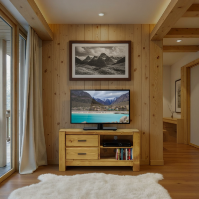 Meuble TV Contemporain Morzine 2 Tiroirs + Niche en Pin Massif 100 cm Morzine meublespin.fr - mobilier et de décoration de style montagne ou chalet- meubles en pin, mobilier en bois massif de qualité, canapés convertibles - https://meublespin.fr