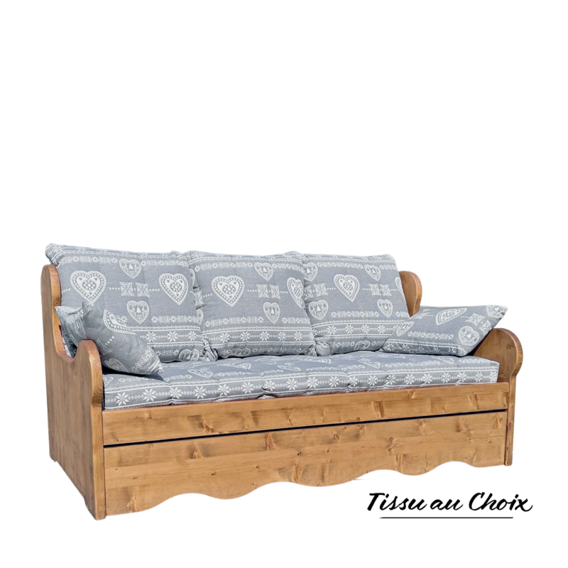 Canapé Gigogne Chamonix en Pin Massif – Tissu au Choix Canapés Gigognes en Bois Massif meublespin.fr - mobilier et de décoration de style montagne ou chalet- meubles en pin, mobilier en bois massif de qualité, canapés convertibles - https://meublespin.fr