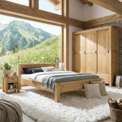 Lit en pin massif pied bas 160 x 200 cm – Morzine – « Exclusivité WEB » Morzine meublespin.fr - mobilier et de décoration de style montagne ou chalet- meubles en pin, mobilier en bois massif de qualité, canapés convertibles - https://meublespin.fr
