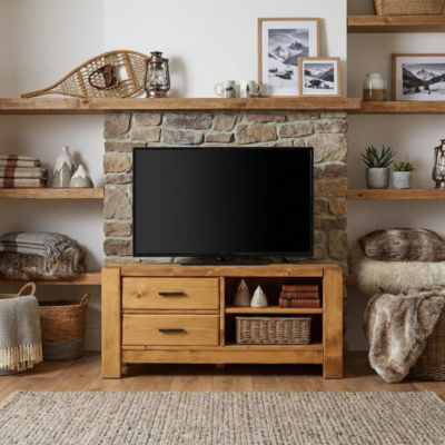 Meuble TV Contemporain Morzine 2 Tiroirs + Niche en Pin Massif 100 cm Morzine meublespin.fr - mobilier et de décoration de style montagne ou chalet- meubles en pin, mobilier en bois massif de qualité, canapés convertibles - https://meublespin.fr
