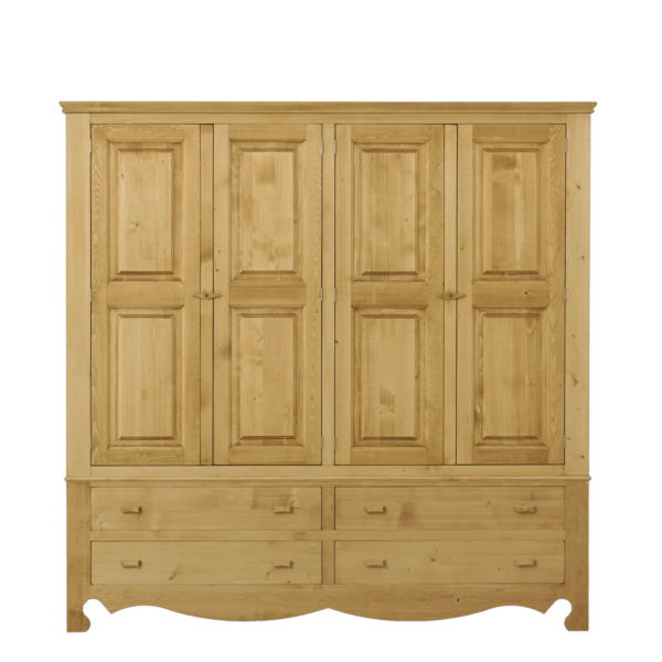 Armoire 4 Portes, 4 Tiroirs Chamonix en Pin Massif sans coeur Armoires en bois massif meublespin.fr - vente de mobilier et de décoration de style montagne ou chalet- vente de meubles en pin et canapés convertibles - https://meublespin.fr